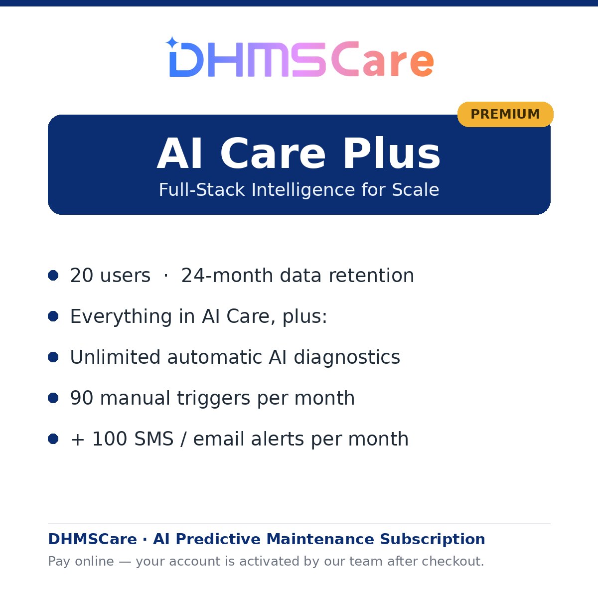 DHMSCare AI Care Plus — Enterprise Predictive Maintenance Subscription